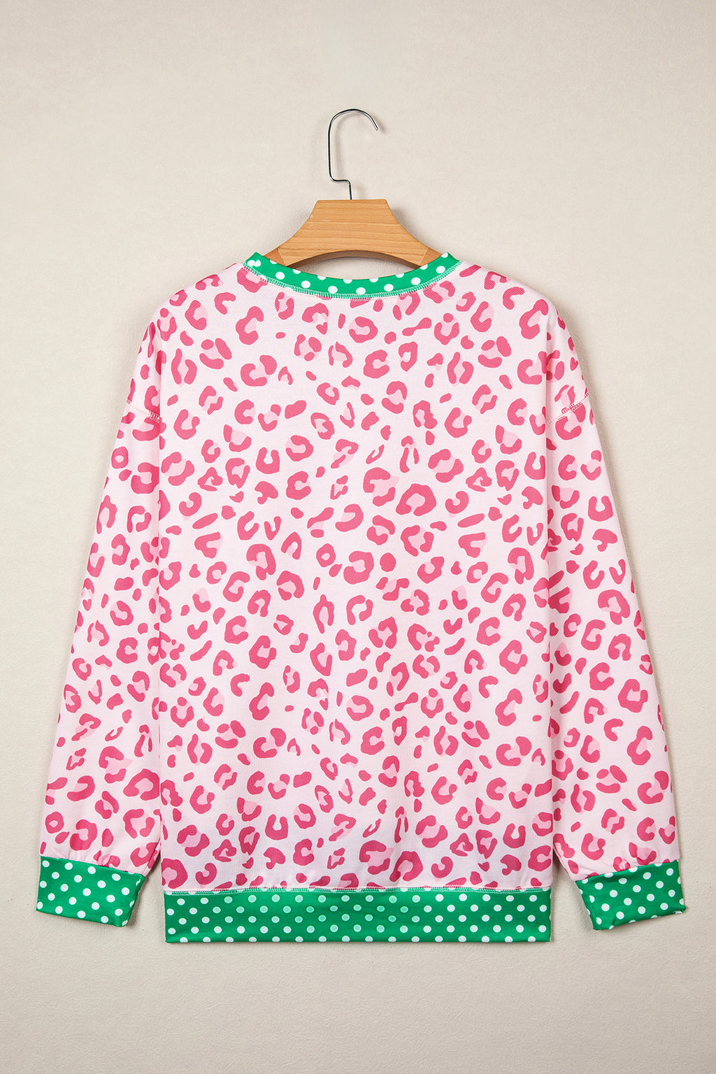 Pink Leopard Polka Dot Colorblock Trim Long Sleeve Top PREORDER ETA 3 WEEKS