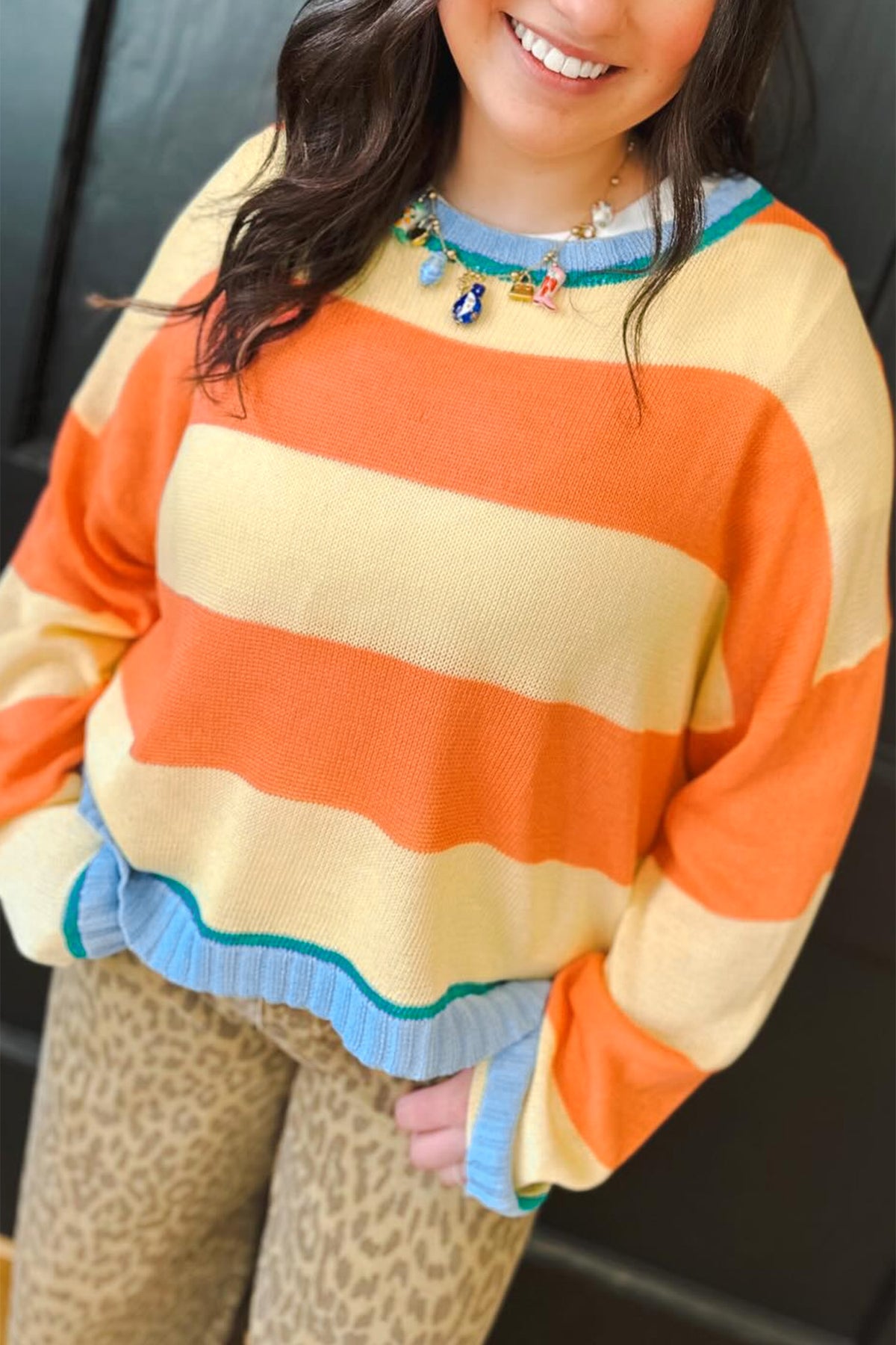 Yellow Stripe Striped Colorblock Round Neck Long Sleeve Oversized Plus Size Sweater PREORDER ETA 3 WEEKS