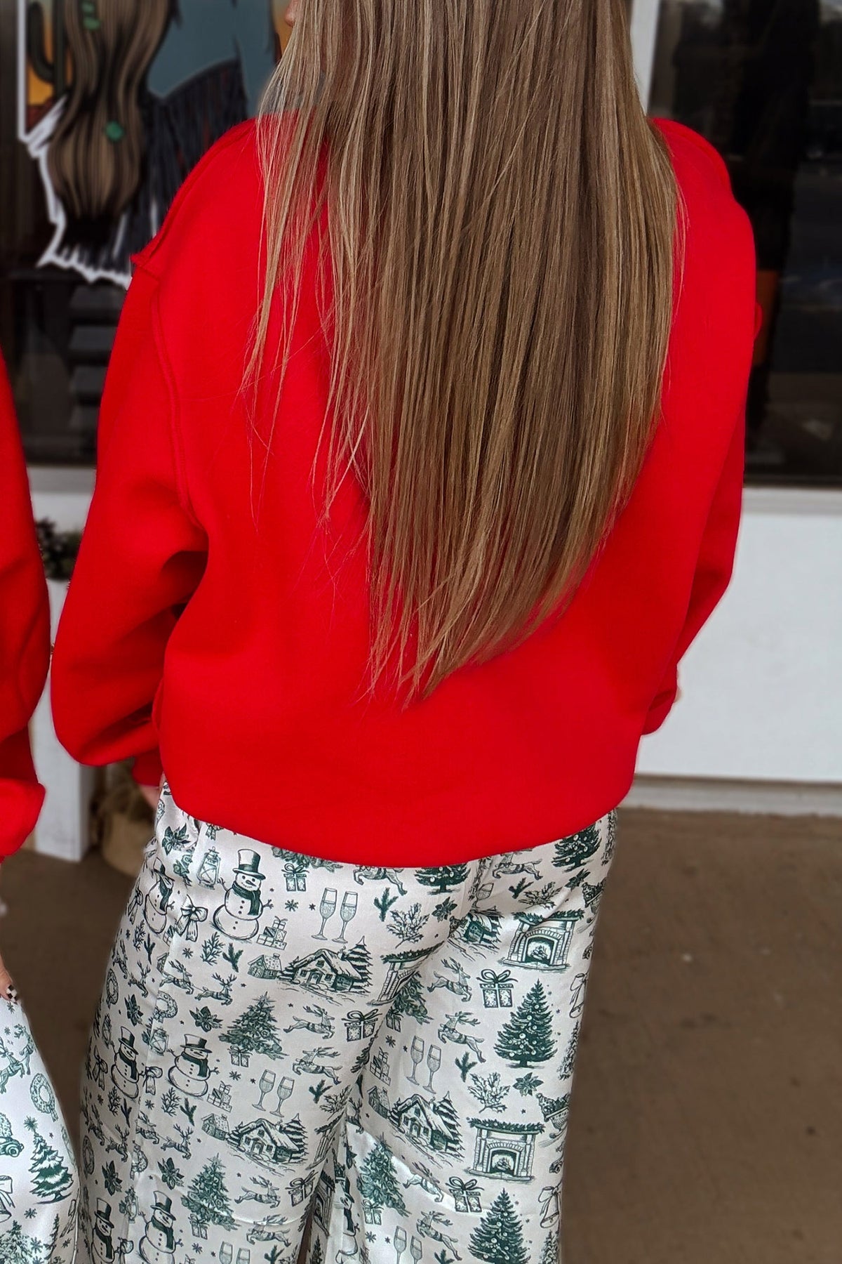 Fiery Red MERRY/CHRISTMAS Reversible Print Mock Neck Baggy Pullover Sweatshirt PREORDER ETA 3 WEEKS