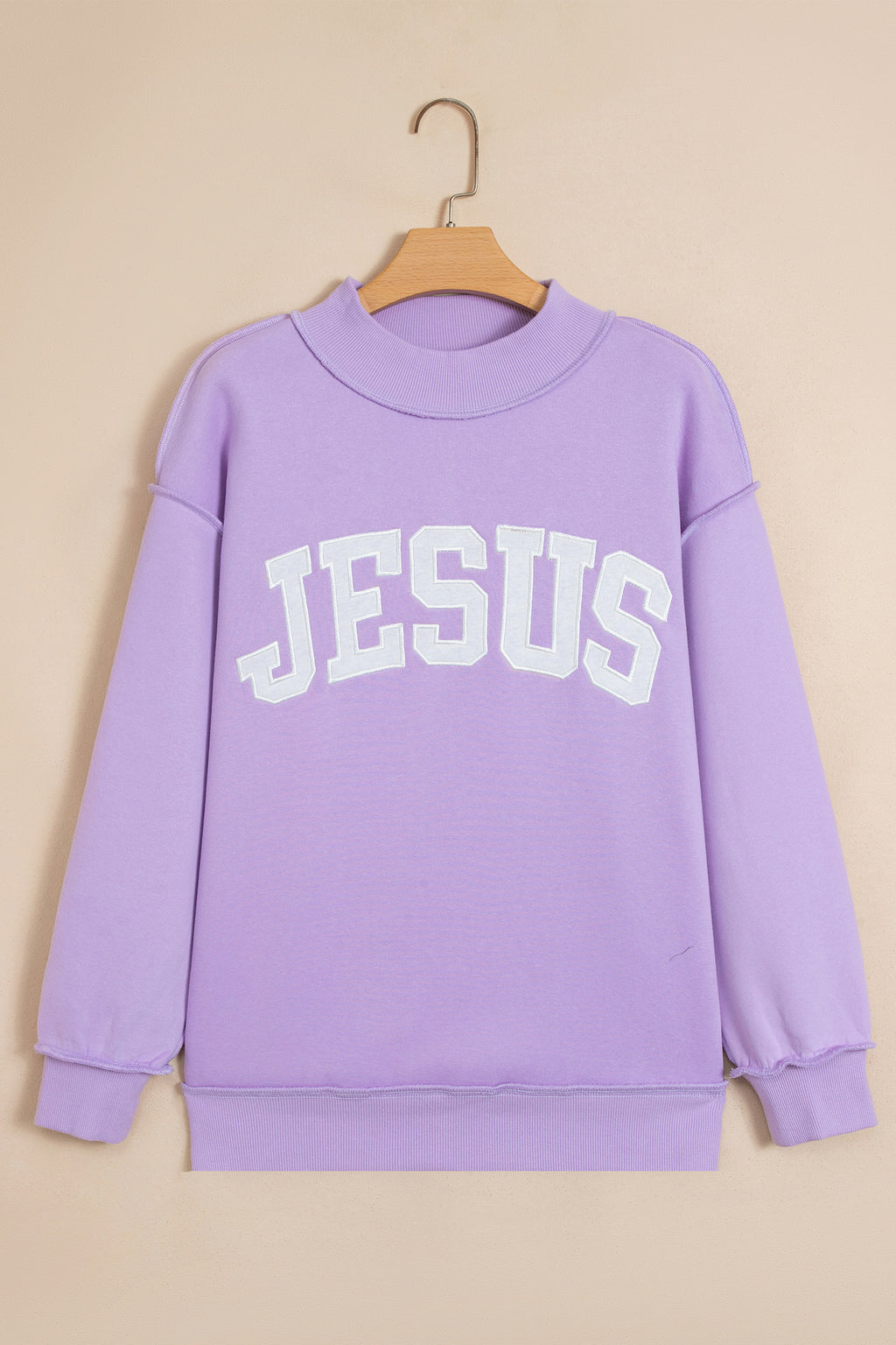 Orchid Bouquet JESUS Letter Patch Graphic Exposed Seam Mock Neck Baggy Sweatshirt PREORDER ETA 3 WEEKS