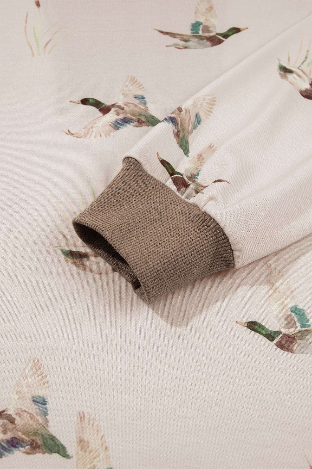 Khaki Mallard Print Color Block Patchwork Zip Pullover and Shorts Set PREORDER ETA 3 WEEKS