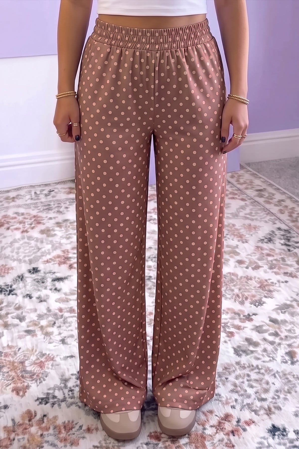 Brown Polka Dot Printed Casual Loose Pants PREORDER ETA 3 WEEKS