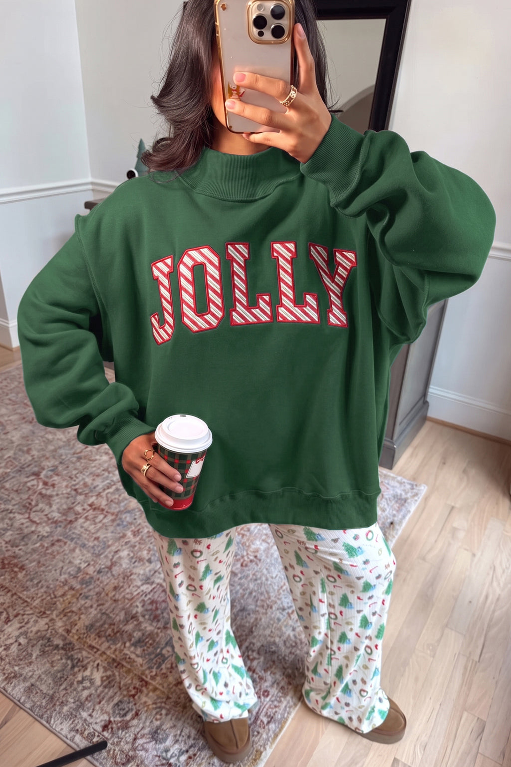 Blackish Green MERRY Embroidered Letter High Neck Tunic Pullover Sweatshirt PREORDER ETA 3 WEEKS