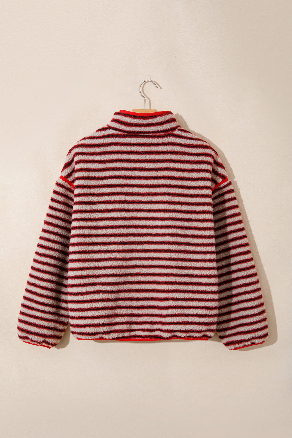 Red Striped Fuzzy Colorblock Button Placket Sweatshirt PREORDER ETA 3 WEEKS