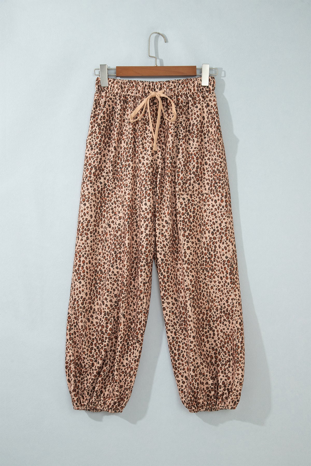 Khaki Leopard Print Drawstring Waist Patch Pockets Pants PREORDER ETA 3 WEEKS