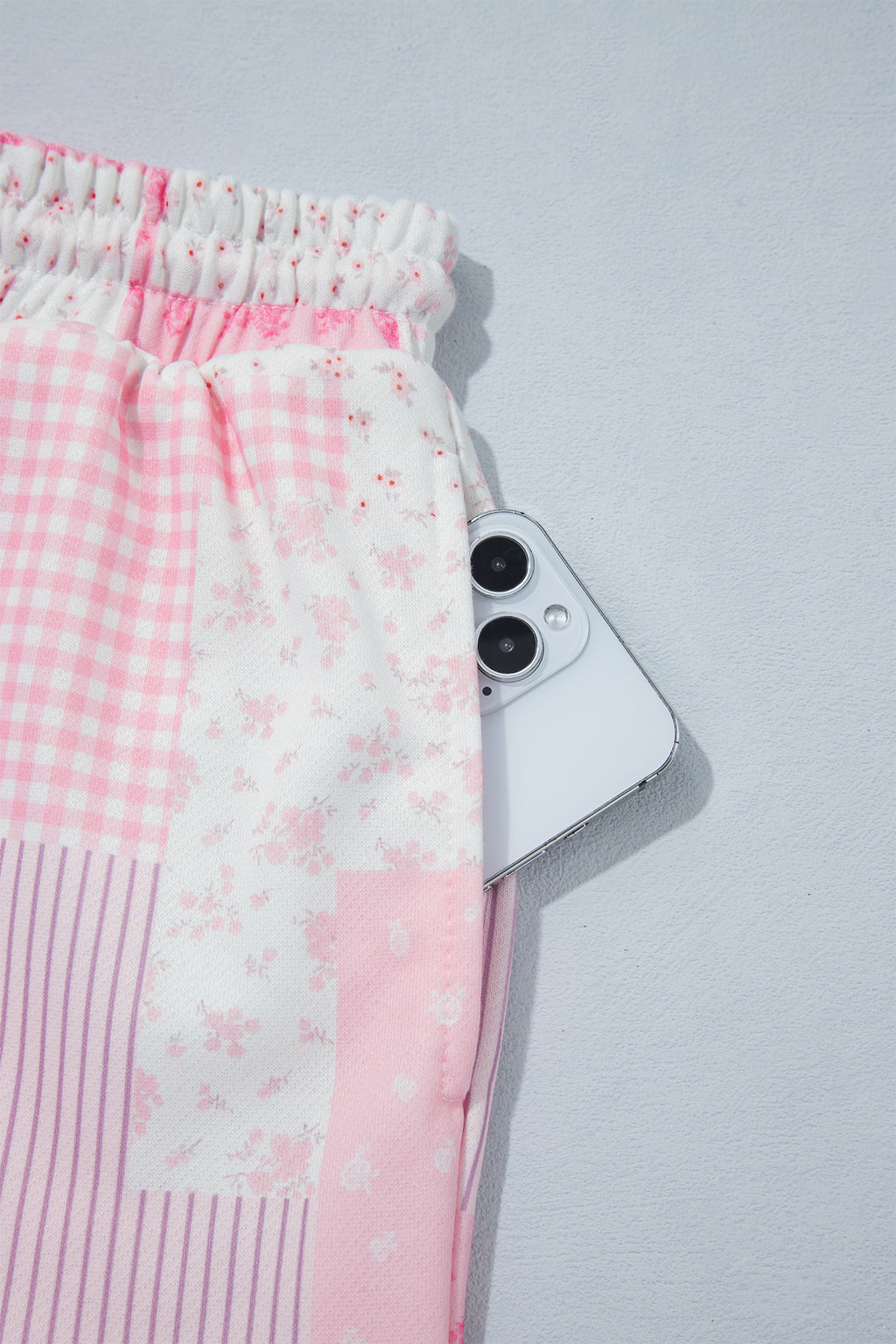 Sky Blue Patchwork Floral Print Drop Shoulder Baggy Pullover Drawstring Shorts Set PREORDER ETA 3 WEEKS