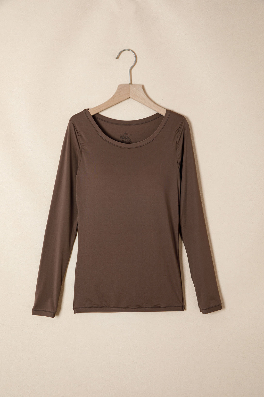 Chicory Coffee Solid Color Round Neck Long Sleeve Slim Top with Bra Pads PREORDER ETA 3 WEEKS