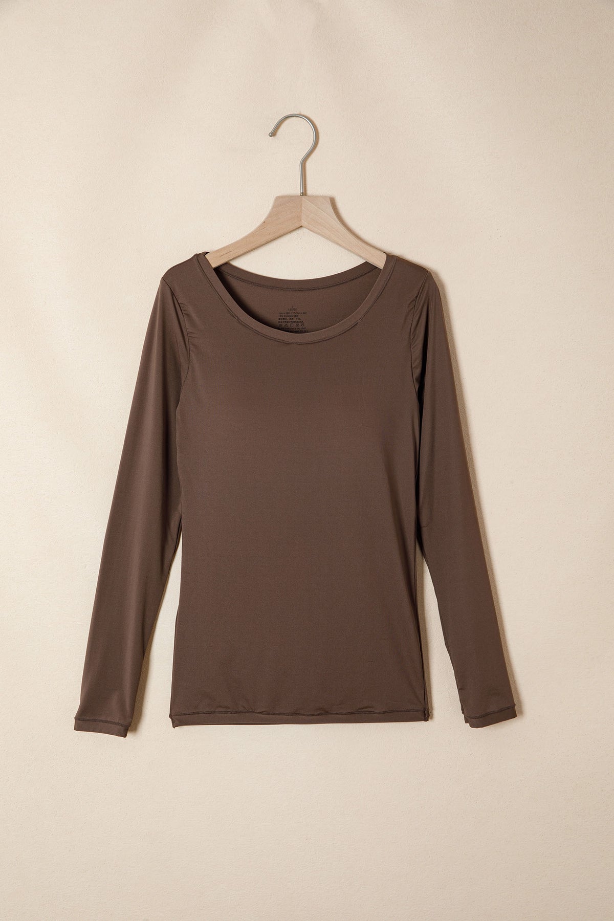 Chicory Coffee Solid Color Round Neck Long Sleeve Slim Top with Bra Pads PREORDER ETA 3 WEEKS