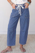 Blue Casual Polka Dot Ankle-Length Drawstring Jeans PREORDER ETA 3 WEEKS