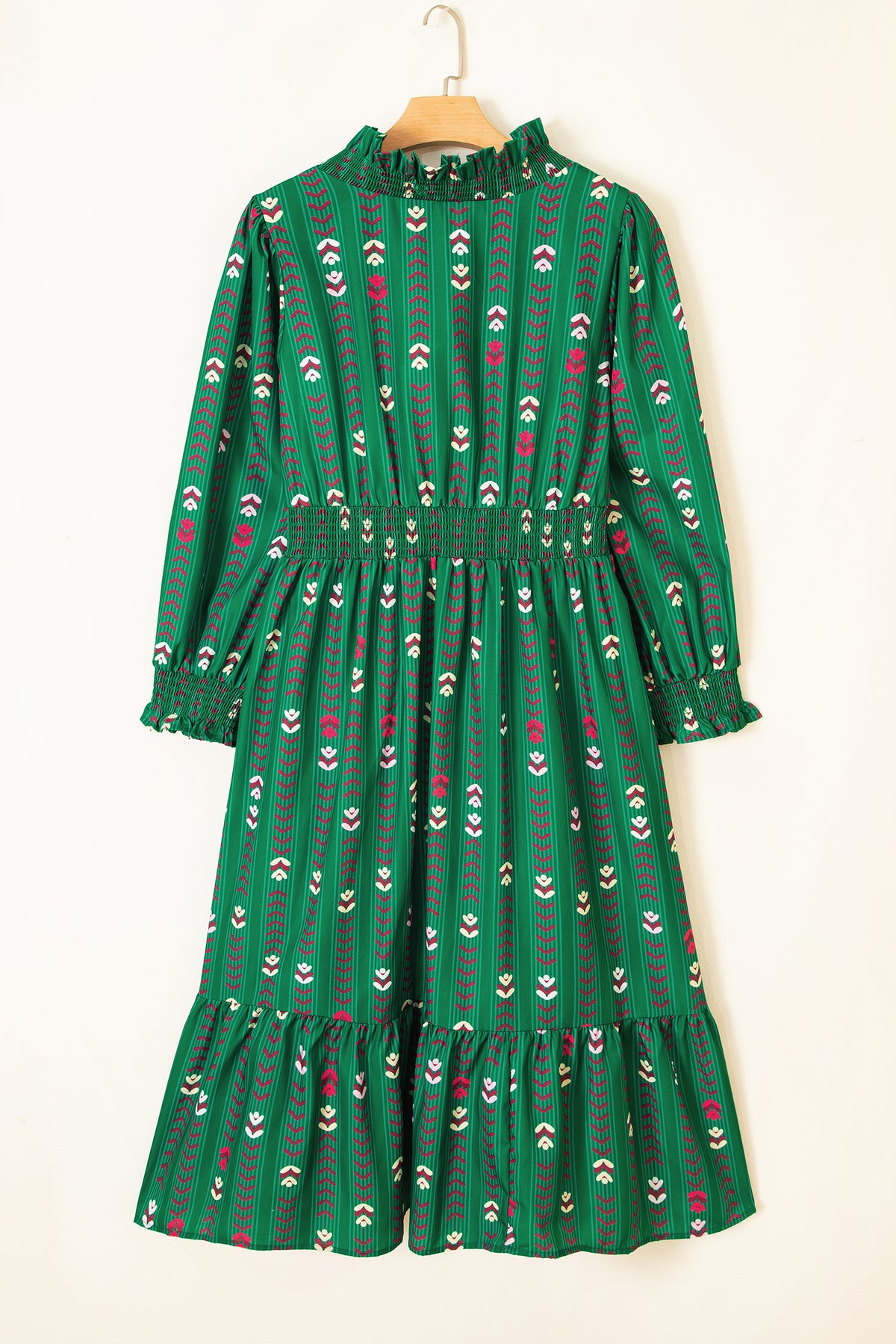 Green Floral Print V Neck Long Sleeve Shift Plus Size Dress PREORDER ETA 3 WEEKS