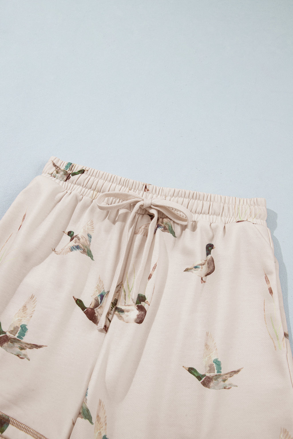 Khaki Mallard Print Color Block Patchwork Zip Pullover and Shorts Set PREORDER ETA 3 WEEKS
