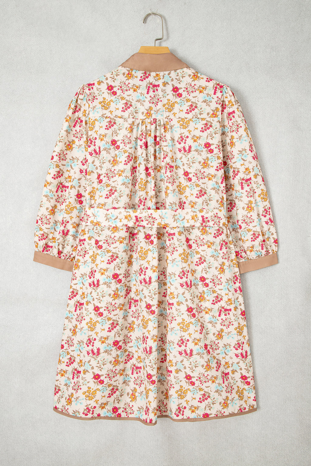 Orange Floral Print Color Block Trim Button Down 3/4 Sleeve Belted Mini Dress PREORDER ETA 3 WEEKS