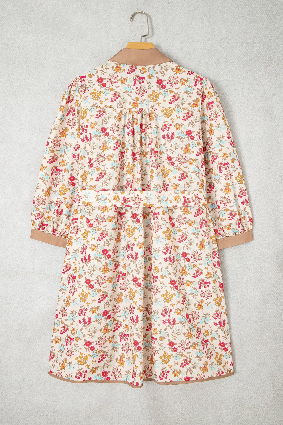 Orange Floral Print Color Block Trim Button Down 3/4 Sleeve Belted Mini Dress PREORDER ETA 3 WEEKS