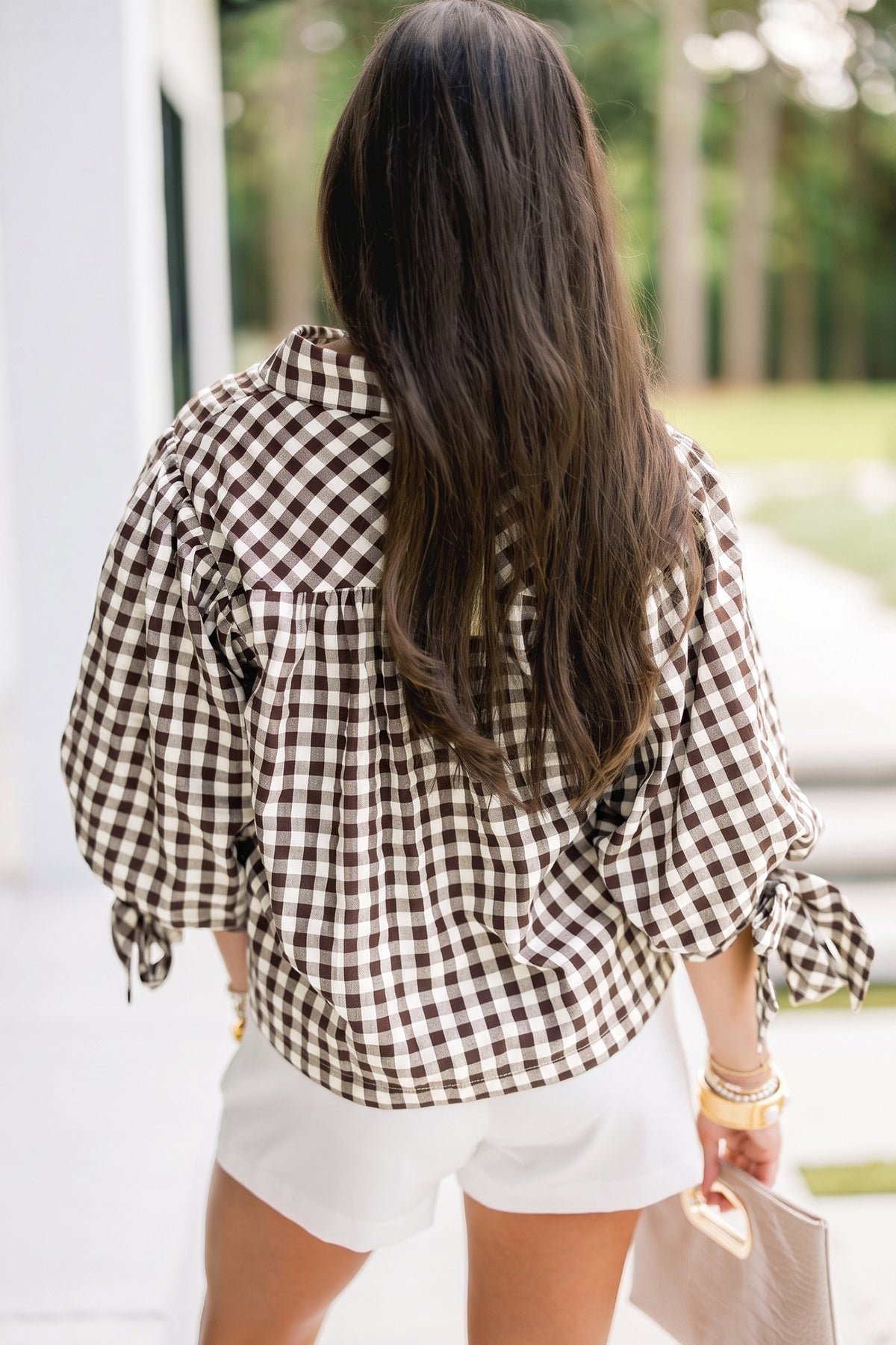 Brown Plaid Knot Half Sleeve Button Down Shirt PREORDER ETA 3 WEEKS