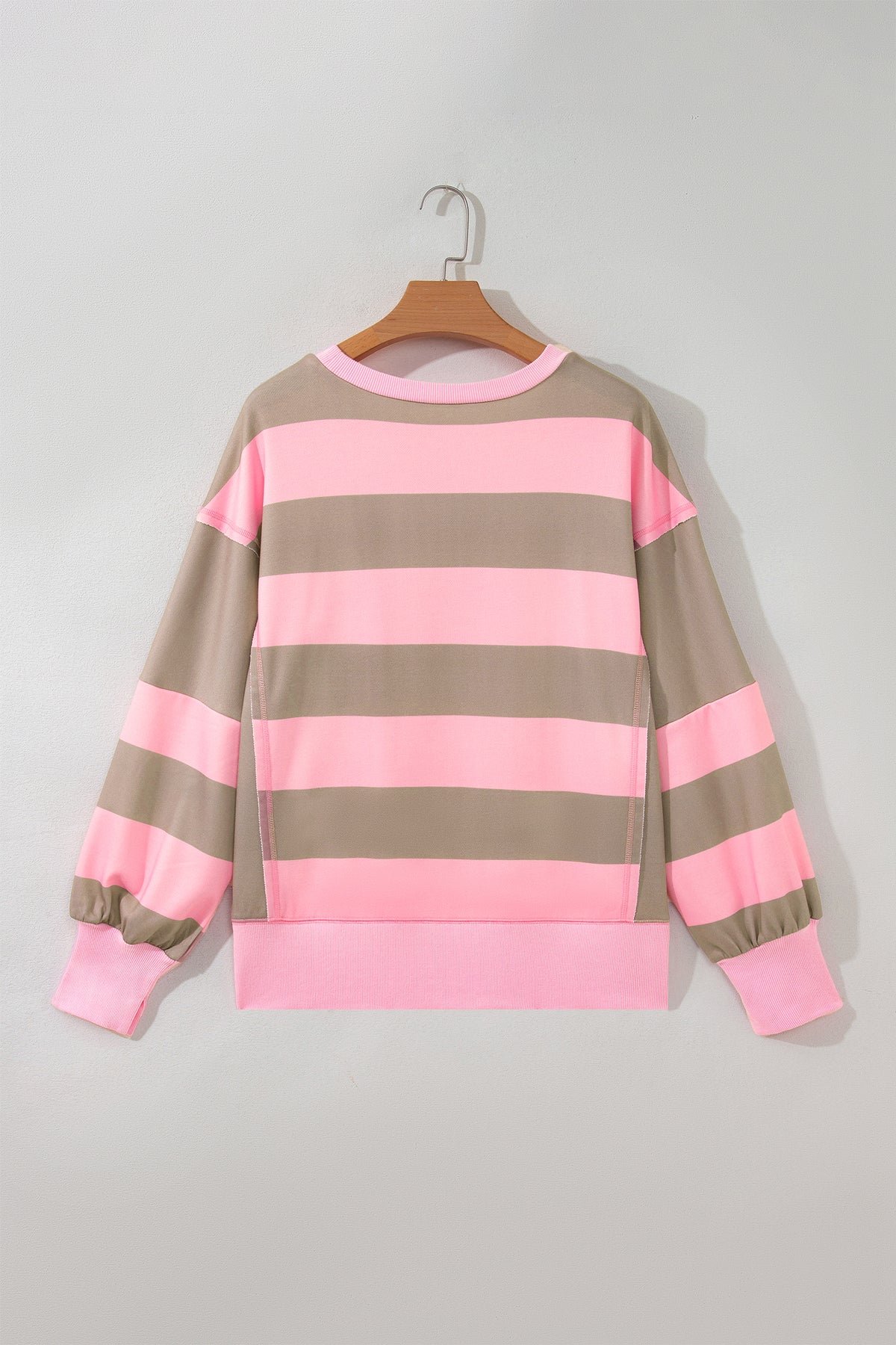Pink Stripe Raw Seam Patchwork Drop Shoulder Plus Size Sweatshirt PREORDER ETA 3 WEEKS