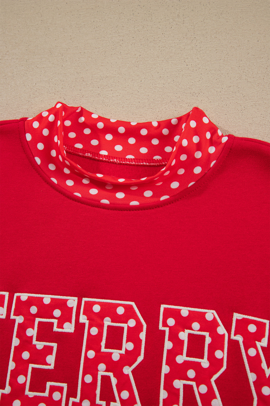 Tomato Red Polka Dot Letter Print Contrast Trim Mock Neck Sweatshirt PREORDER ETA 3 WEEKS