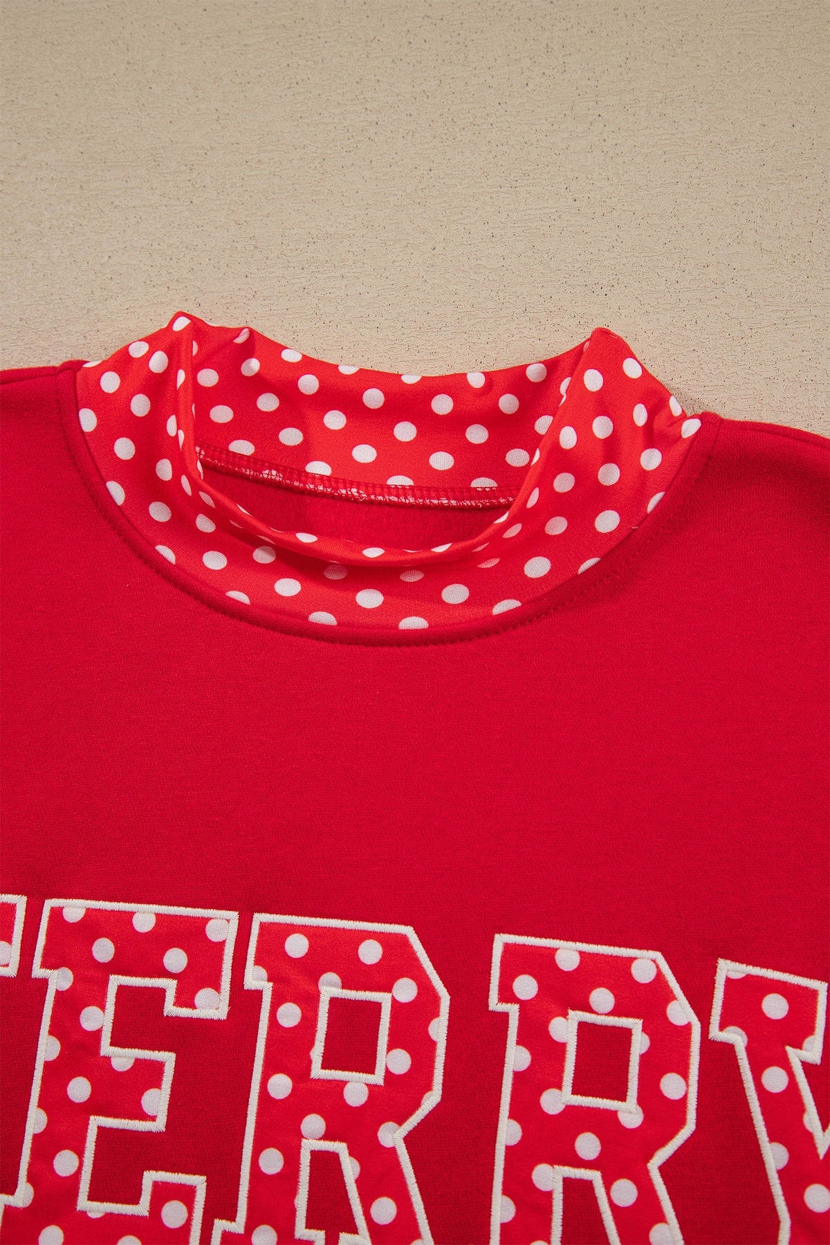 Tomato Red Polka Dot Letter Print Contrast Trim Mock Neck Sweatshirt PREORDER ETA 3 WEEKS