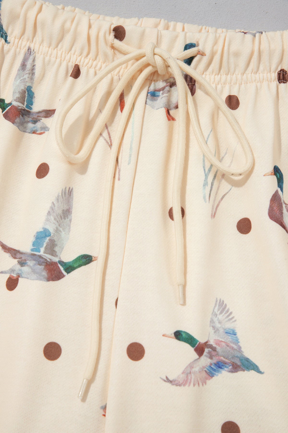 Beige Polka Dot Mallard Print Crewneck Pullover Two Piece Pants Set PREORDER ETA 3 WEEKS