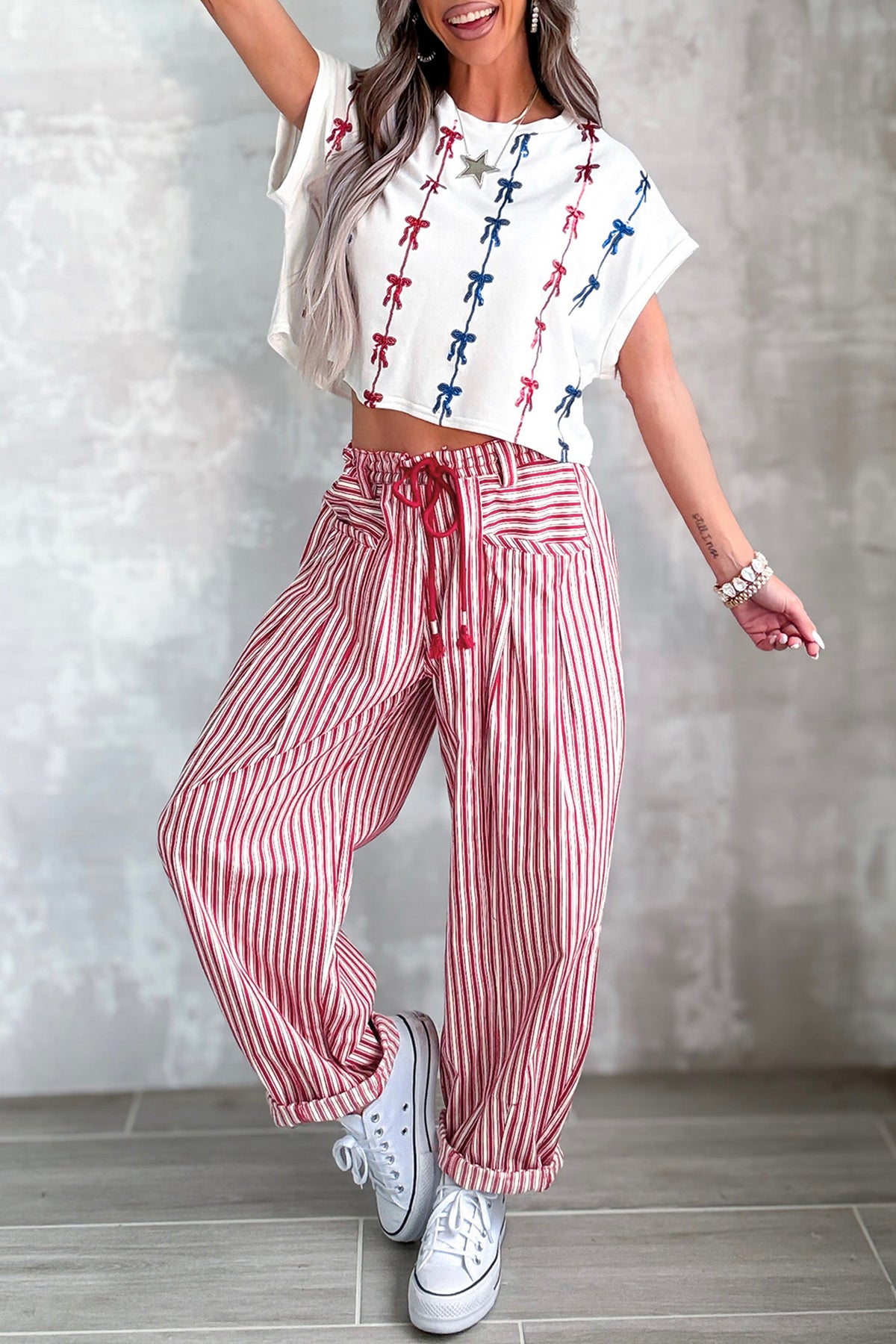 Red Stripe Drawstring Casual Loose Pants PREORDER ETA 3 WEEKS
