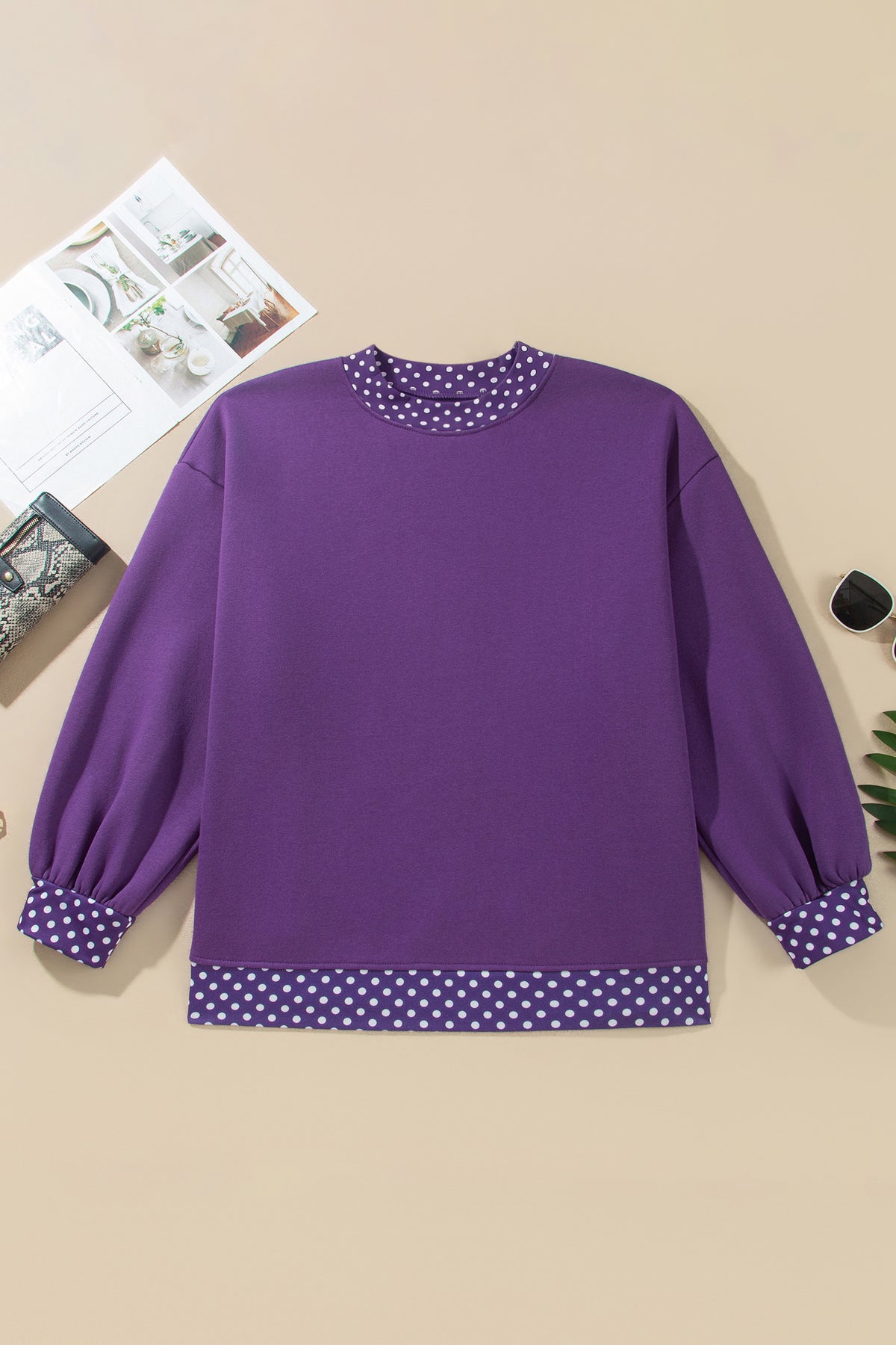 Brown Polka Dot Patchwork Round Neck Plus Size Sweatshirt PREORDER ETA 3 WEEKS