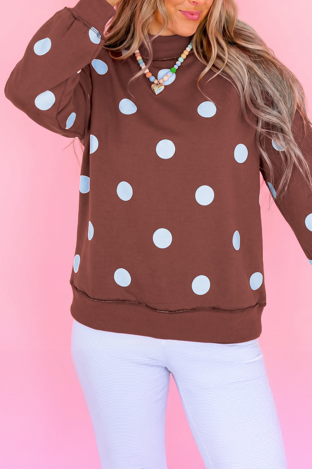 Clay Polka Dot/GOOD DAY Print Reversible Mock Neck Pullover Sweatshirt PREORDER ETA 3 WEEKS