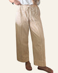 Apricot Stripe Ribbon Drawstring Waist Full-Length Shift Pant