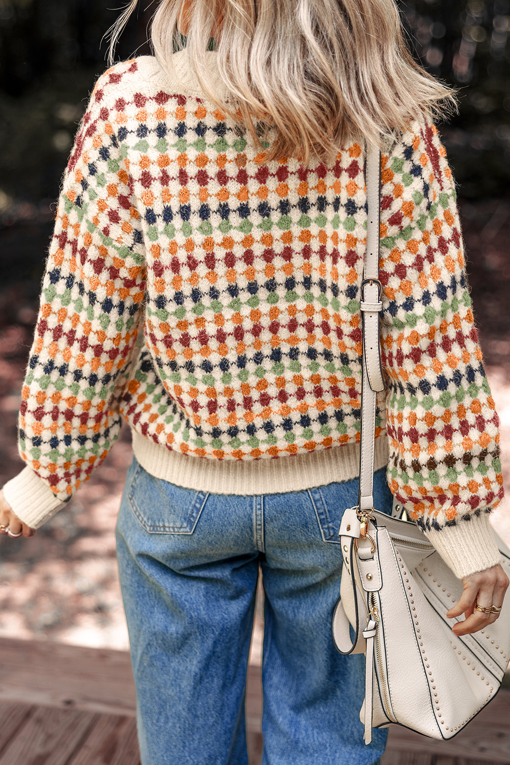 Multicolour Dotty Pattern Knit Button Front V Neck Sweater Cardigan PREORDER ETA 3 WEEKS