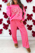 Pink Christmas Slogan Graphic Plaid Contrast Two-piece Pant Set PREORDER ETA 3 WEEKS