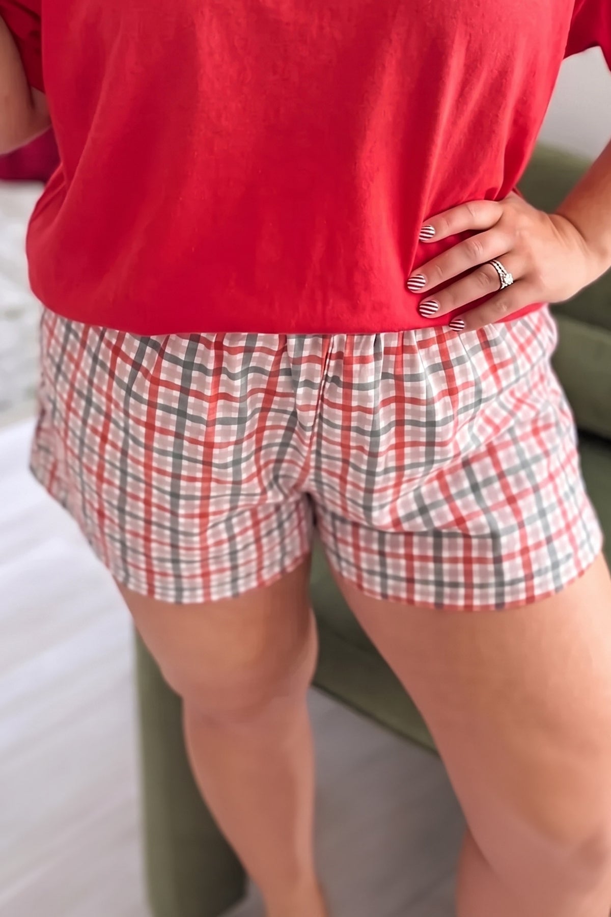 Red Plaid Print Casual Plus Size Shorts PREORDER ETA 3 WEEKS