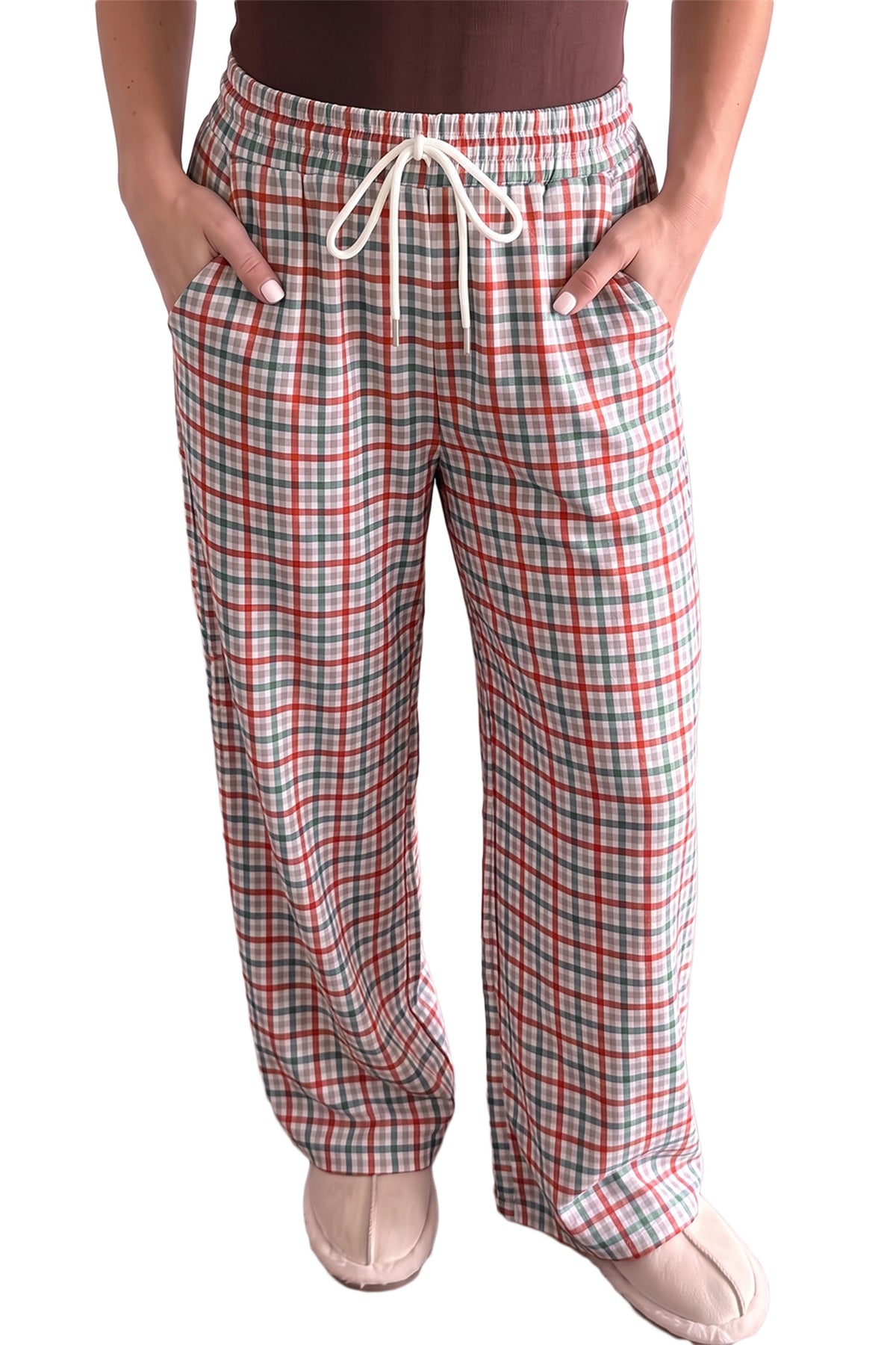 Multicolour Festive Plaid Drawstring Elastic Waist Pants PREORDER ETA 3 WEEKS