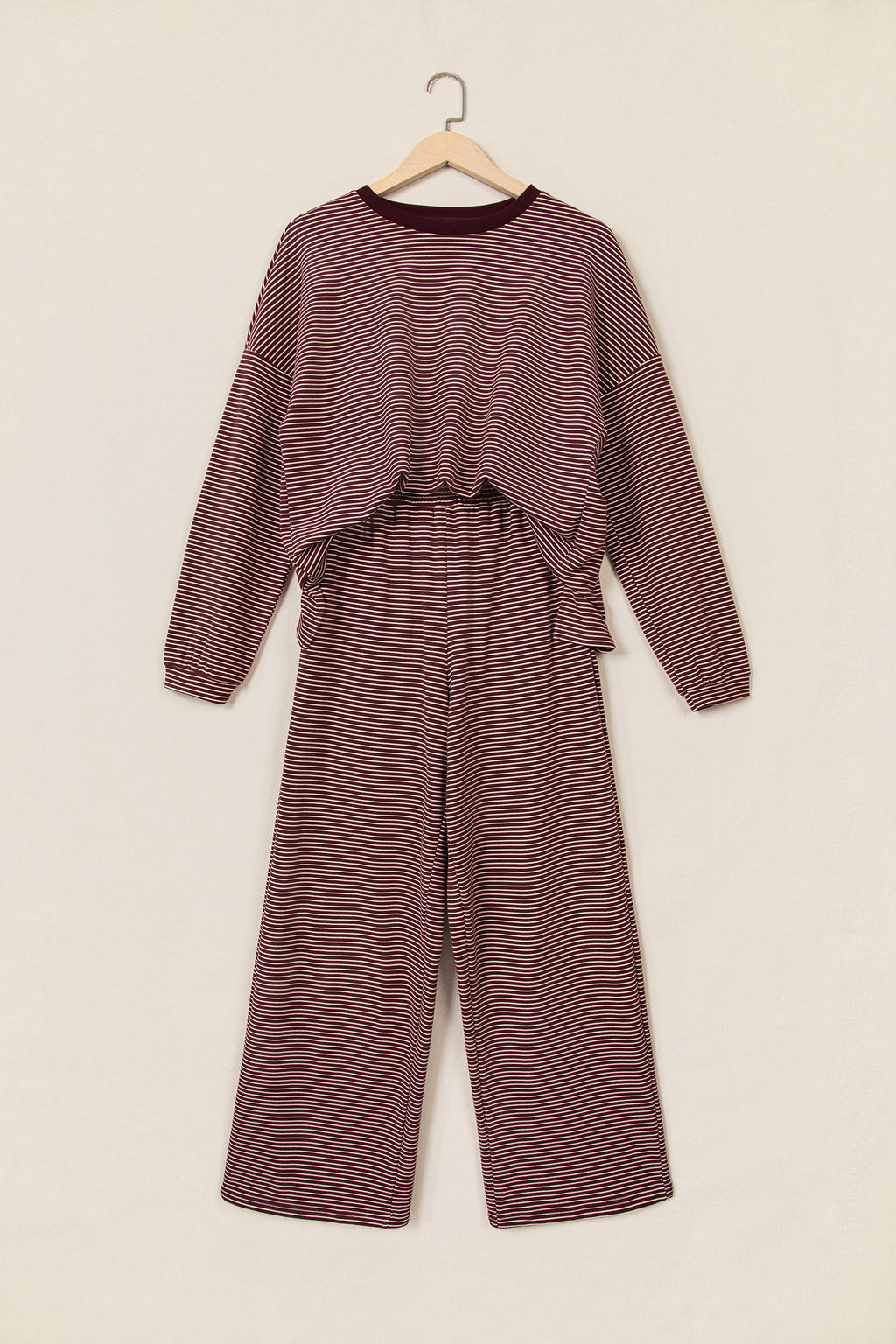 Stripe Contrast Trim Round Neck Oversize Long Sleeve Top 2pcs Pant Set PREORDER ETA 3 WEEKS