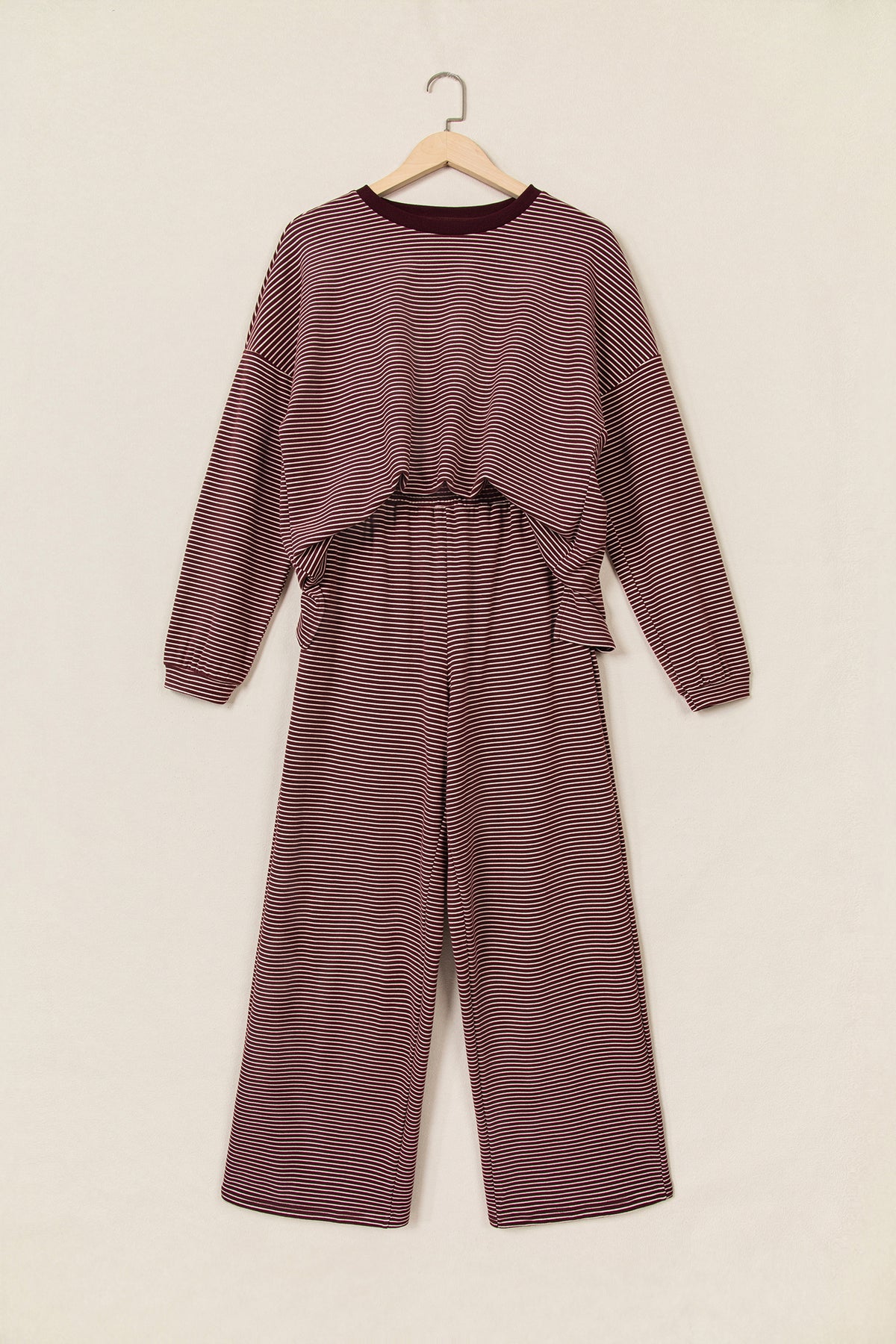 Stripe Contrast Trim Round Neck Oversize Long Sleeve Top 2pcs Pant Set PREORDER ETA 3 WEEKS
