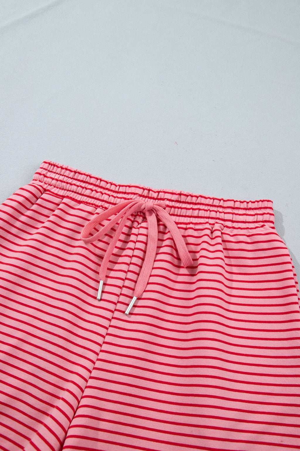 Blue Stripe Ribbed Patchwork Mock Neck Pullover Matching Shorts Set PREORDER ETA 3 WEEKS