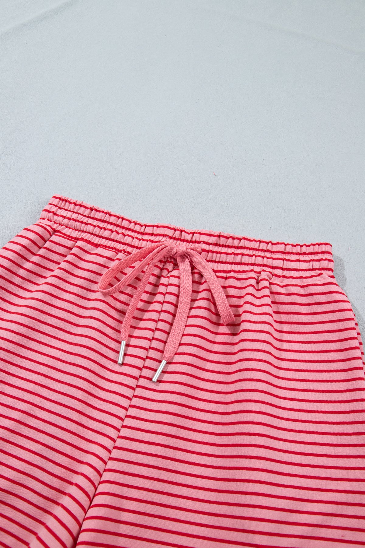Blue Stripe Ribbed Patchwork Mock Neck Pullover Matching Shorts Set PREORDER ETA 3 WEEKS