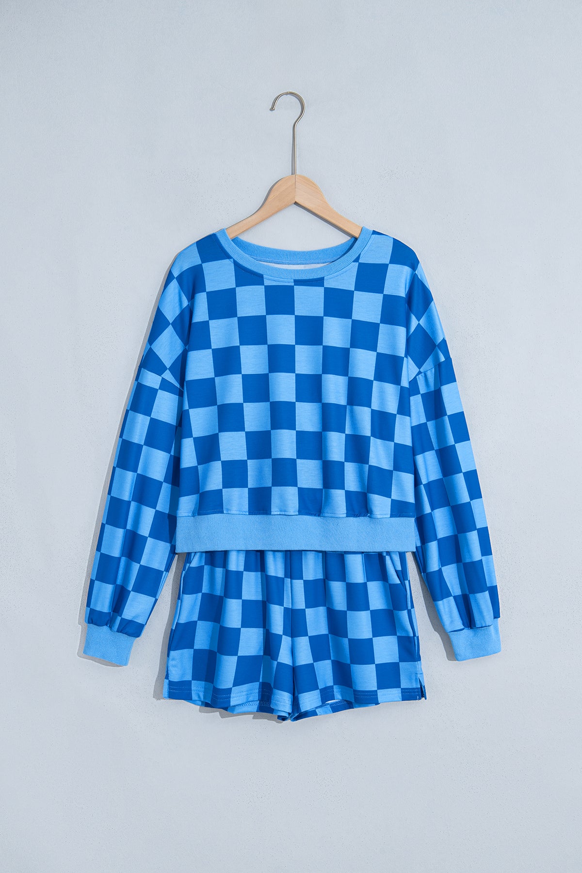 Orange Plaid Checkered Long Sleeve Crop Top Elastic Waist Shorts Two Piece Set PREORDER ETA 3 WEEKS