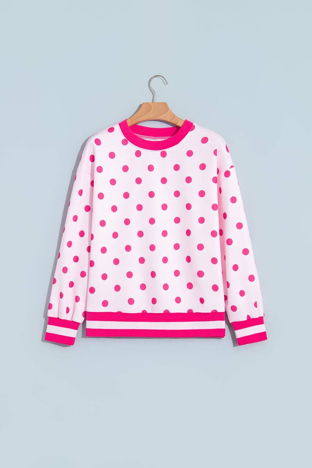 Pink Polka Dot Colorblock Round Neck Pullover Sweatshirt PREORDER ETA 3 WEEKS