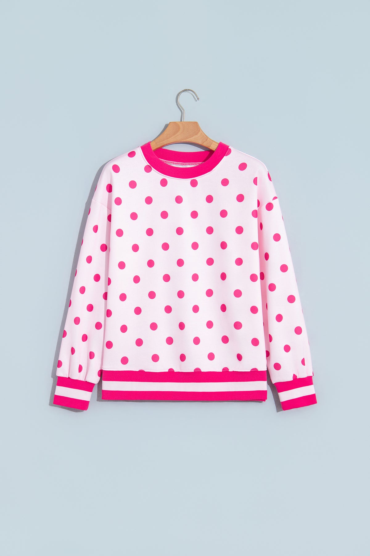 Pink Polka Dot Colorblock Round Neck Pullover Sweatshirt PREORDER ETA 3 WEEKS