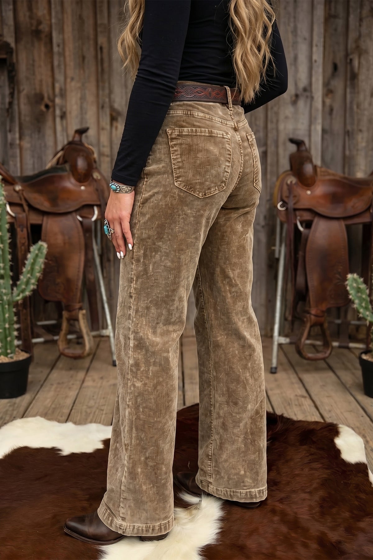 Camel Straight Leg Corduroy Metal Button Zip-up Pants PREORDER ETA 3 WEEKS