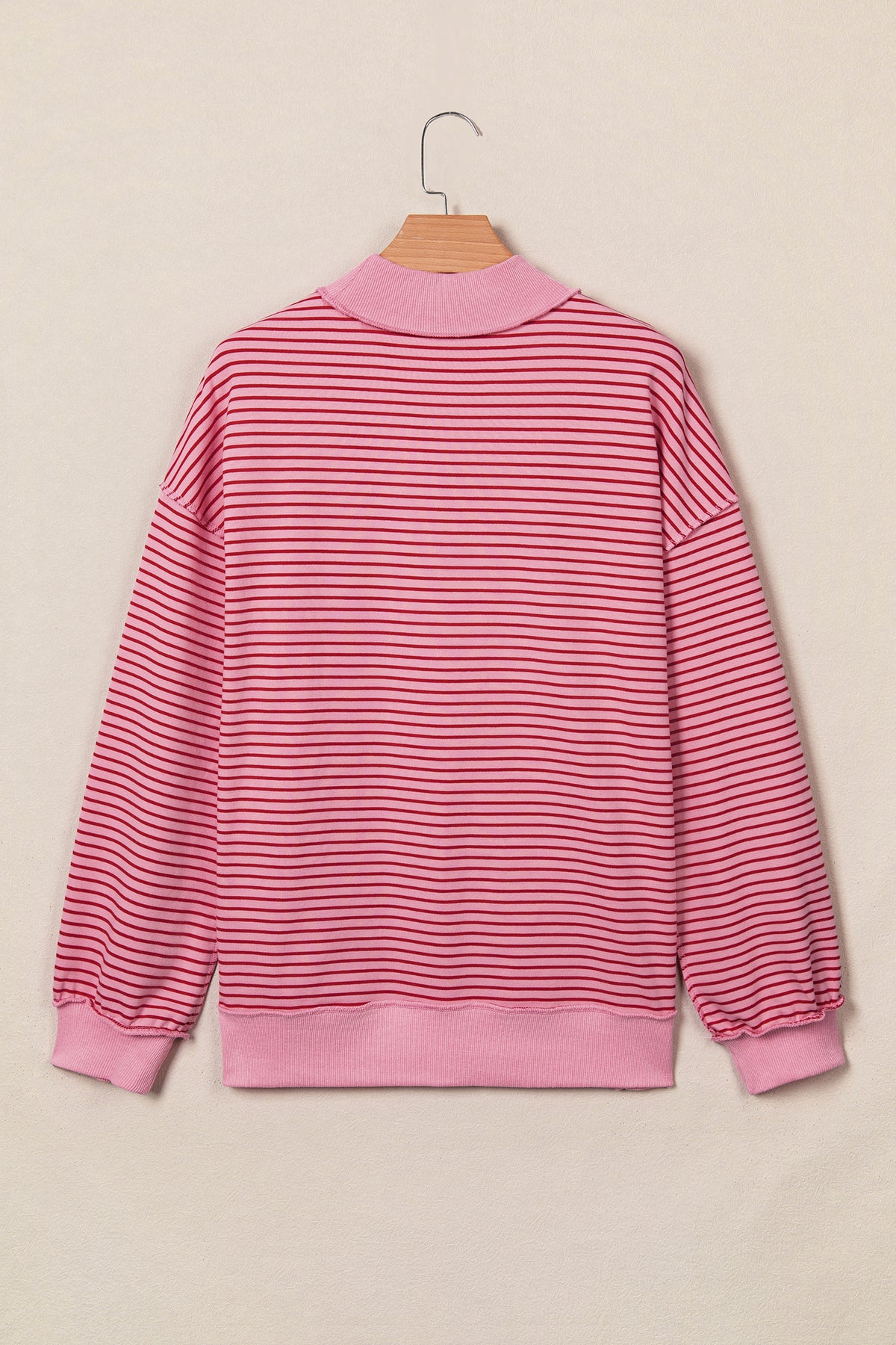 Pink Stripe Ribbed Color Block Mock Neck Oversized Sweatshirt PREORDER ETA 3 WEEKS