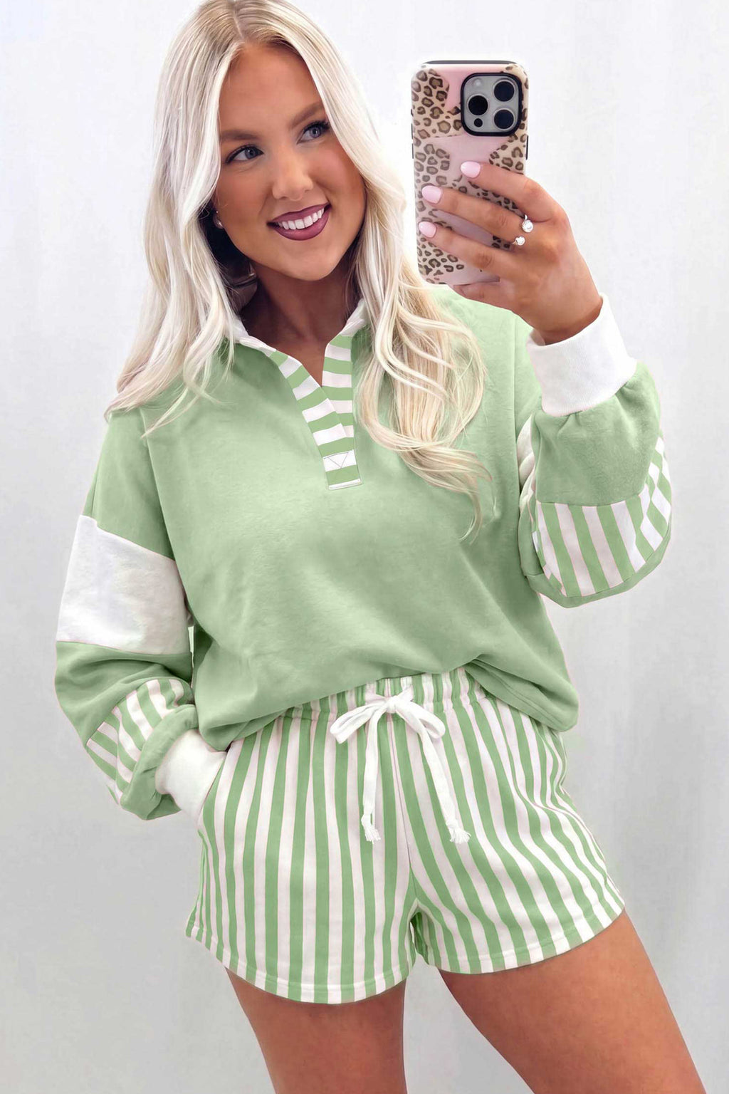 Black Striped Color Block Pullover Top Drawstring Shorts Set PREORDER ETA 3 WEEKS
