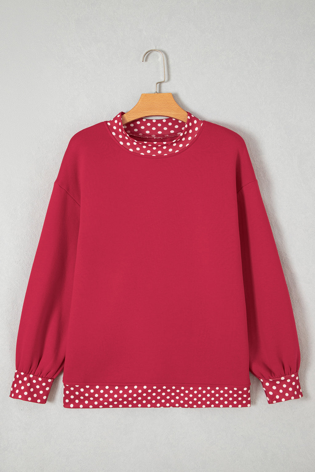Red Dahlia Colorblock Polka Dot Contrast Trim Oversized Sweatshirt PREORDER ETA 3 WEEKS