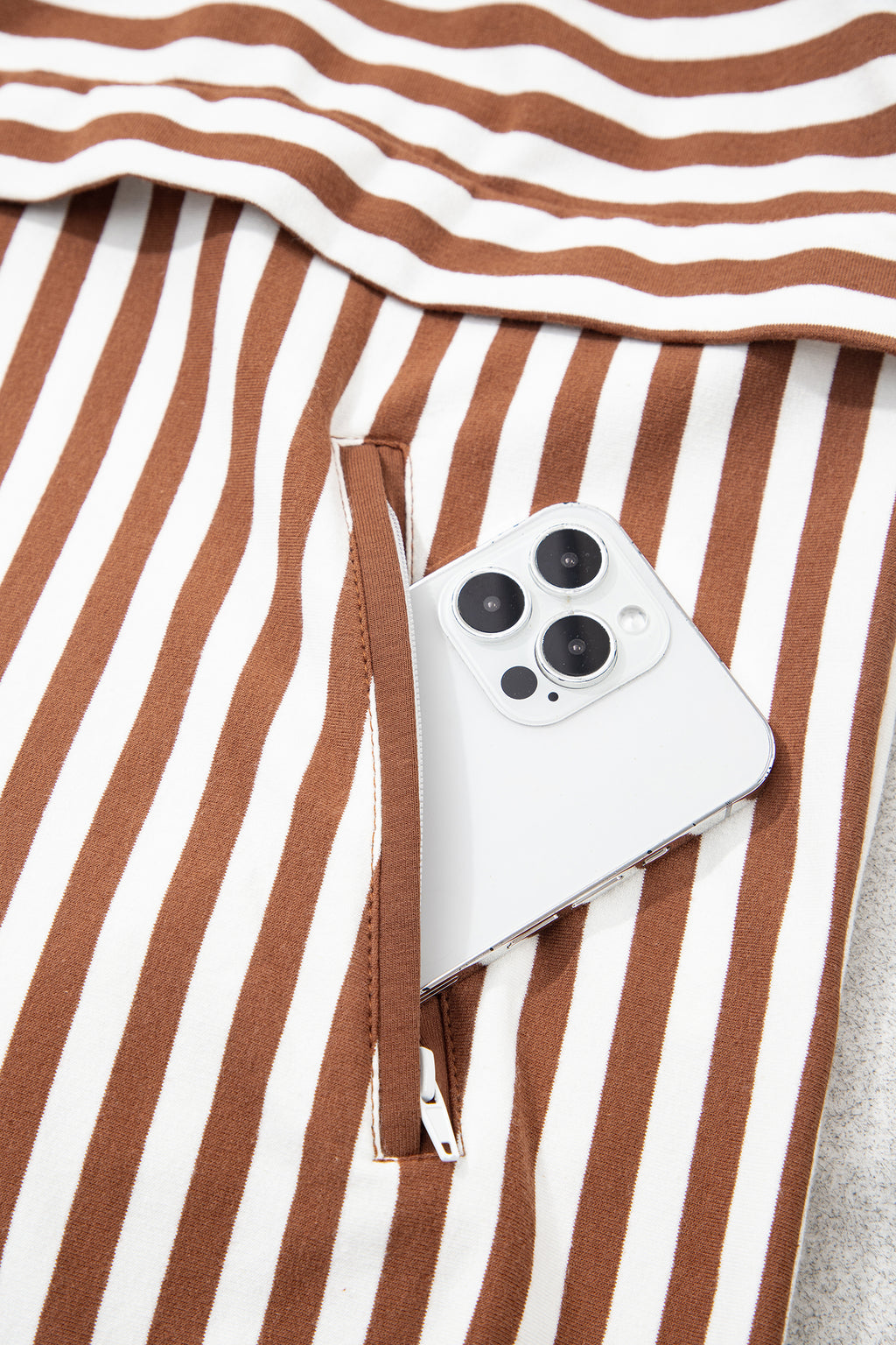 Brown Stripe Color Block Patchwork Quarter Zip Pullover Sporty Shorts Set PREORDER ETA 3 WEEKS