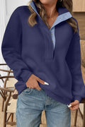 Dirty blue Drop Shoulder Metal Button Casual Pullover Sweatshirt PREORDER ETA 3 WEEKS
