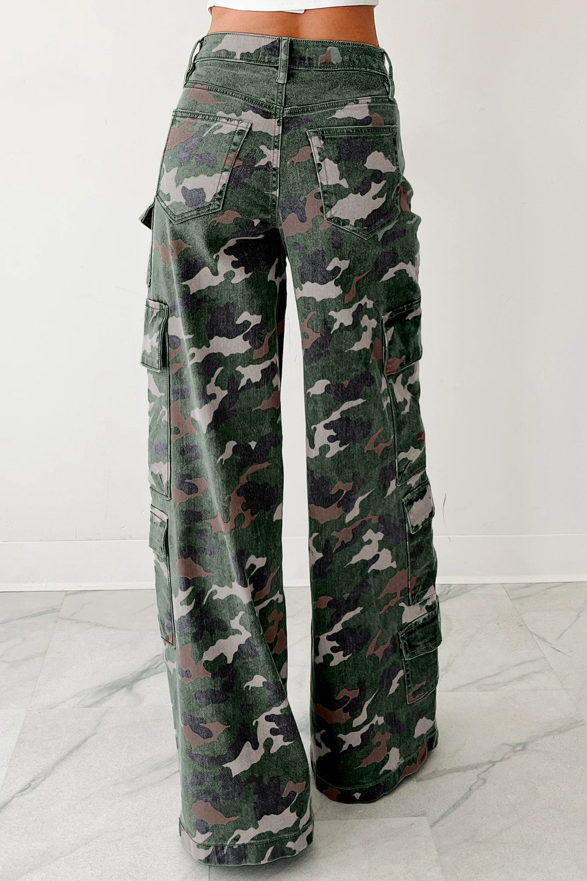 Green Camo Cargo Wide Leg Pants