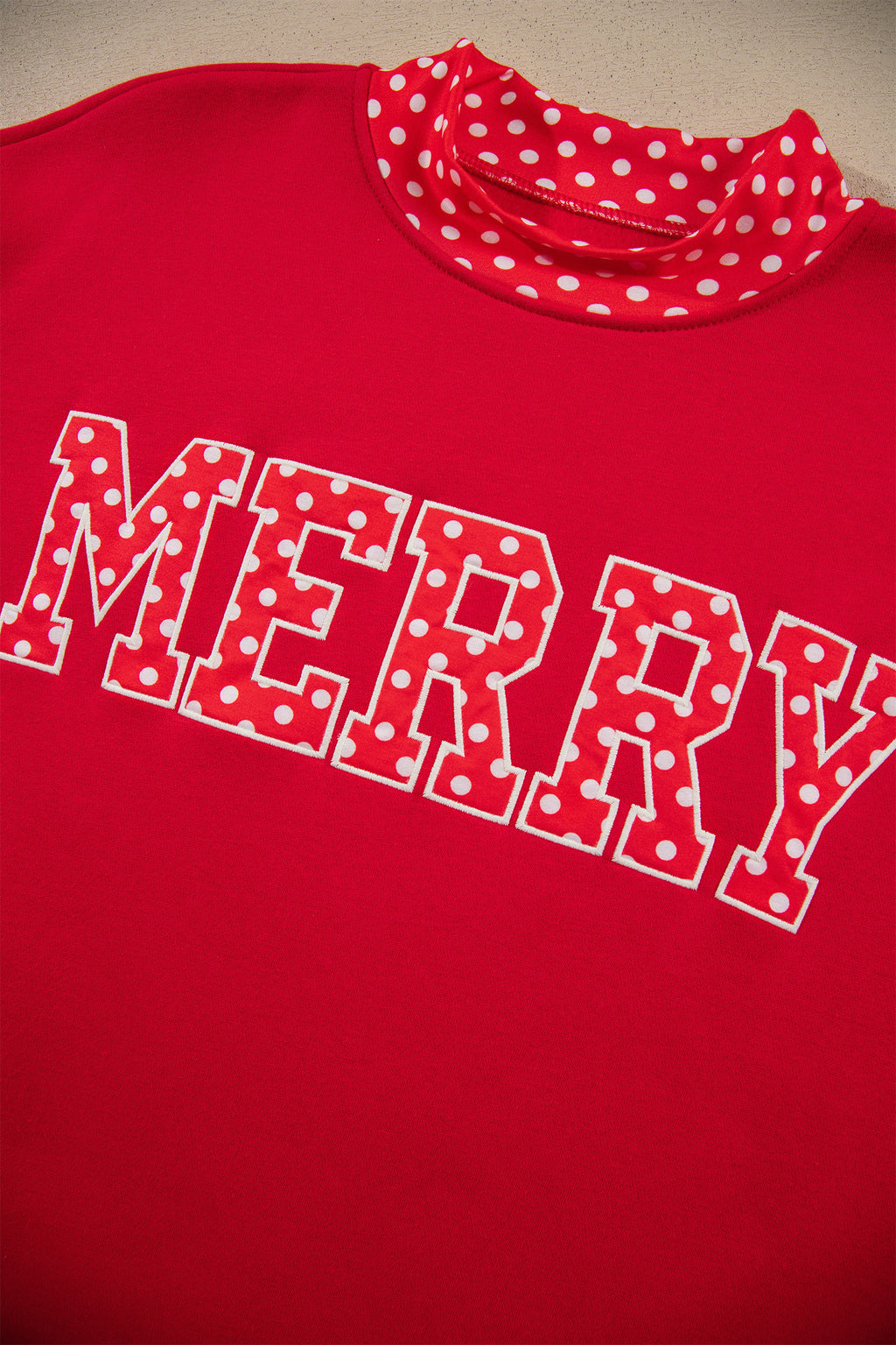 Tomato Red Polka Dot Letter Print Contrast Trim Mock Neck Sweatshirt PREORDER ETA 3 WEEKS