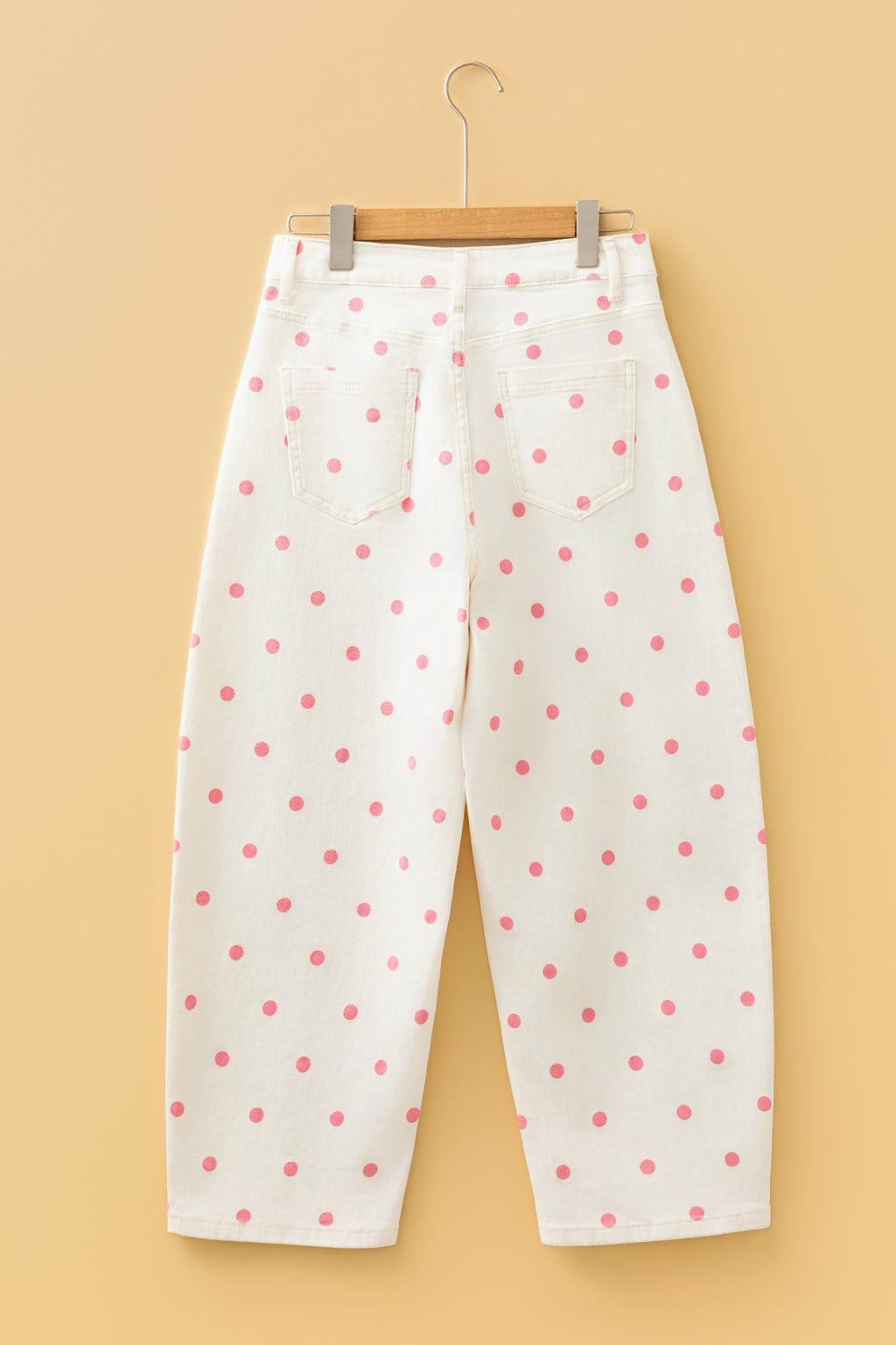 Pink Tailored Seam Polka Dot Print Barrel Casual Jeans PREORDER ETA 3 WEEKS