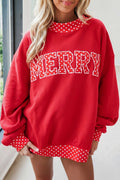 Tomato Red Polka Dot Letter Print Contrast Trim Mock Neck Sweatshirt PREORDER ETA 3 WEEKS