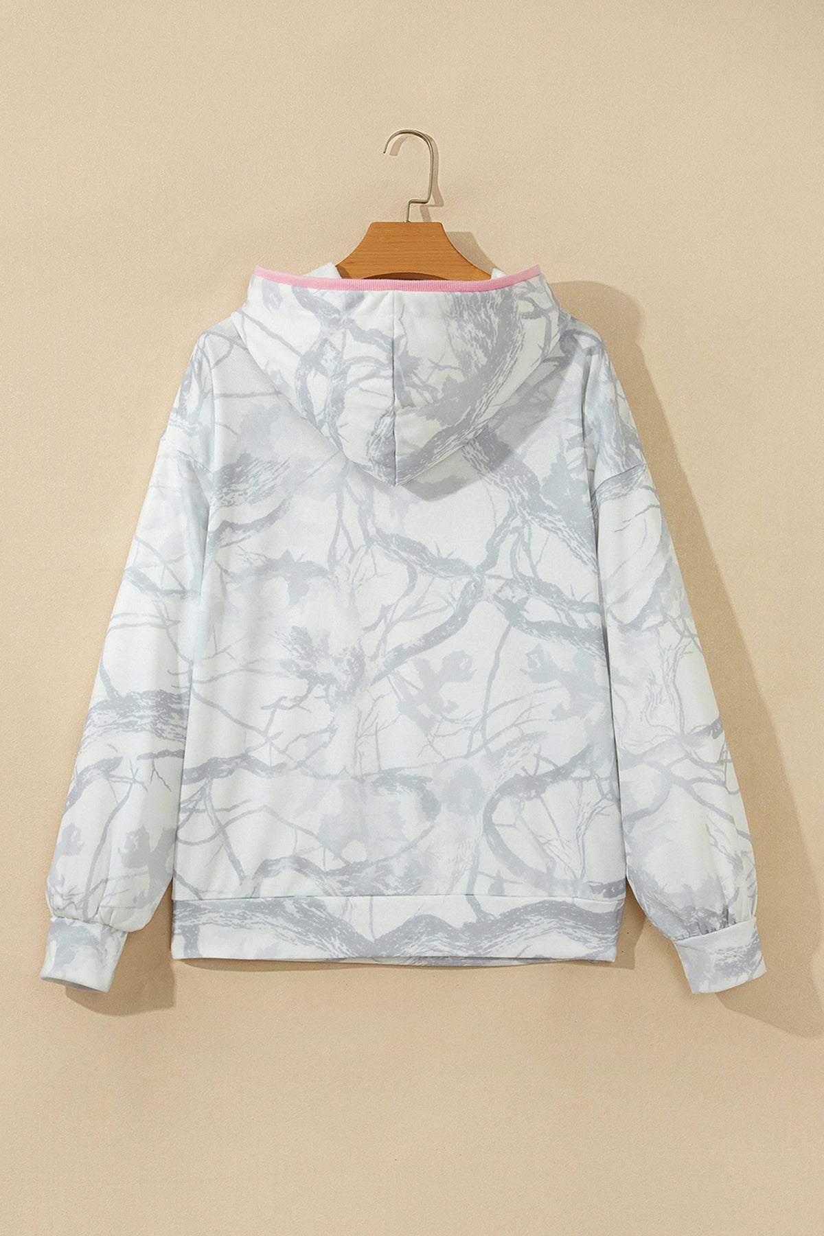 Gray Abstract Print Colorblock Long Sleeve Hoodie PREORDER ETA 3 WEEKS