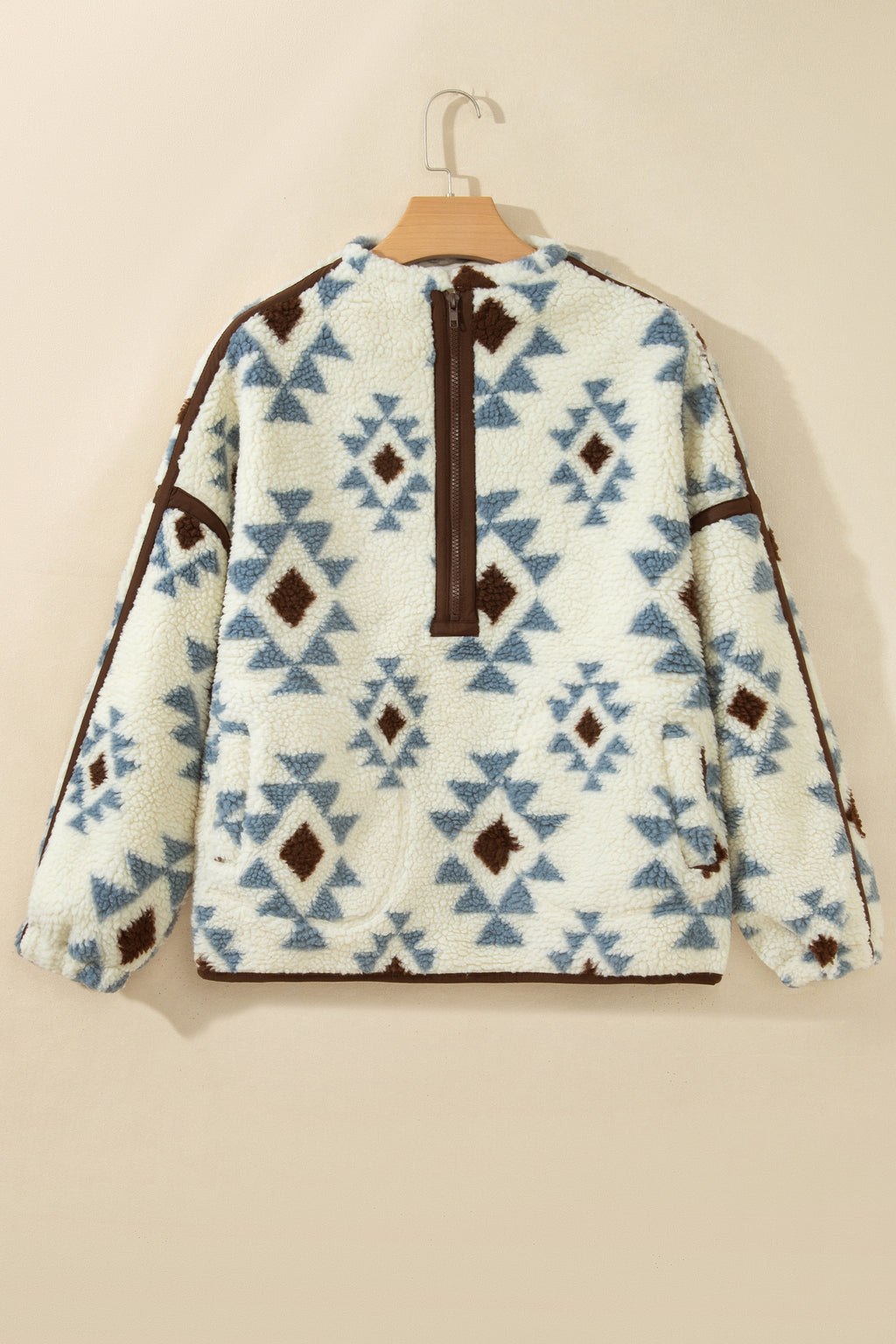 Beige Geometric Print Sherpa Western Style Long Sleeve Sweatshirt PREORDER ETA 3 WEEKS