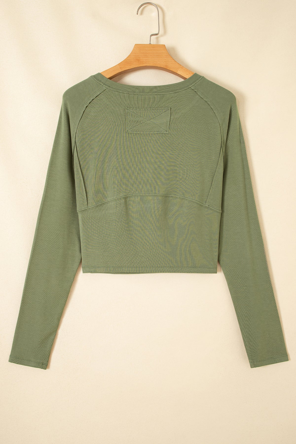 Guacamole Green Round Neck Paneling Long Sleeve Top PREORDER ETA 3 WEEKS
